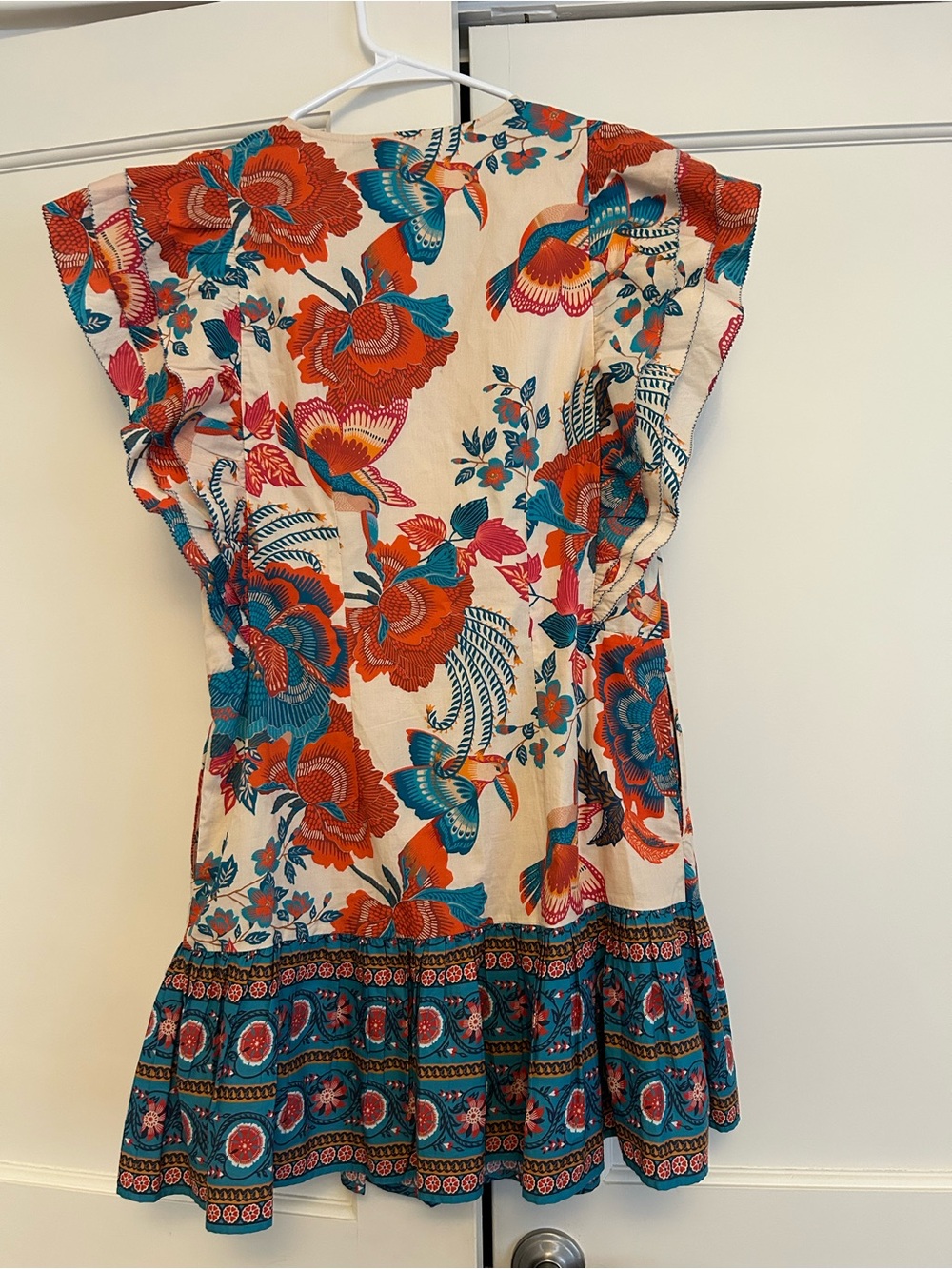 NWT FARM Rio Cream Mini Dress with Red & Teal Floral Print - Picture 2 of 6
